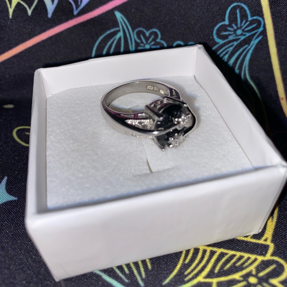 Sterling Silver Onyx Stone with rhinestone stars